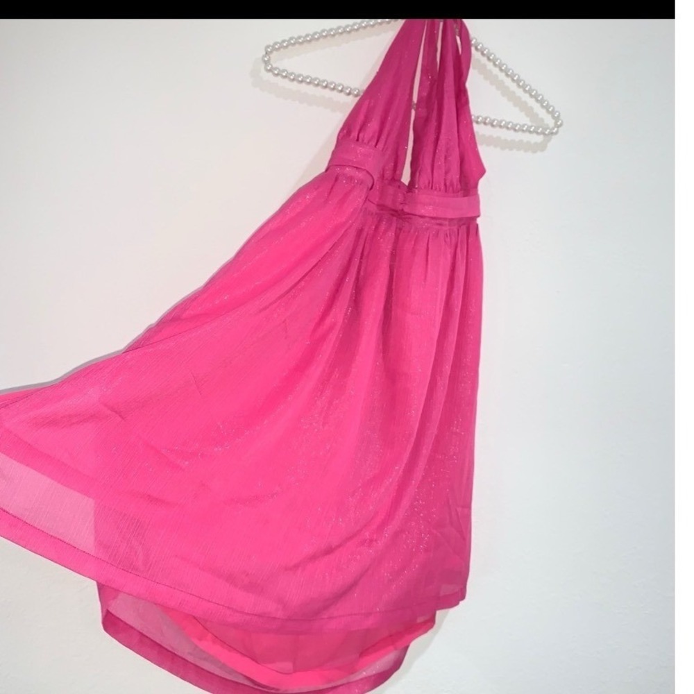 Kurt Geiger‎ Kensington pink metallic thread halter neck beach coverup dress new